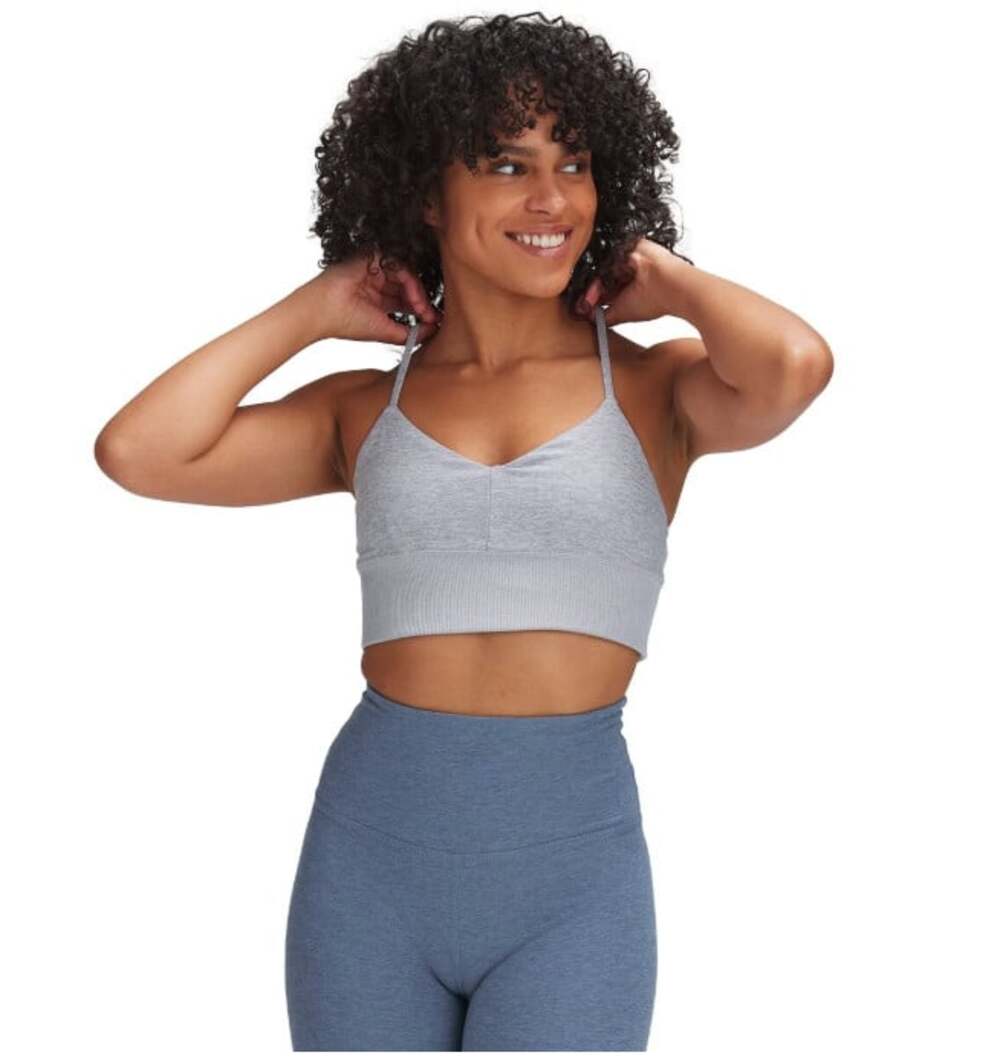 Alo Yoga Lavish Sports Bra Womens Medium Gray Strappy Crossback Longline Yoga